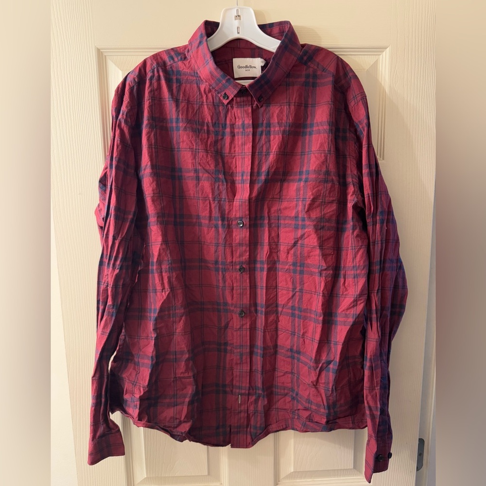 Men's Long Sleeve Slim Fit Plaid Poplin Button-Down Shirt Goodfellow & Co - XXL